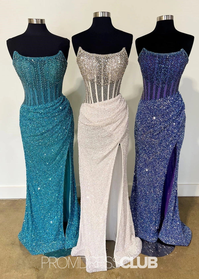 Laura | Mermaid Strapless Pink Sequin Long Prom Dress - Price #price_variant_lowest# - Purple - PromDressClub