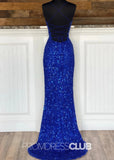 Laurel |Long Royal Blue Prom Dresses Near Me With Strapless Sequins Mermaid High Slit - Royal Blue - US0 - PromDressClub