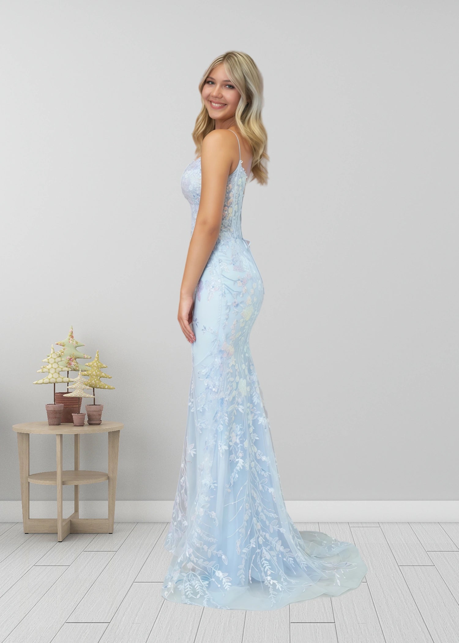 Laurel | Mermaid Light Blue V Neck Corset Sequin Formal Dress - Bady Blue - PromDressClub