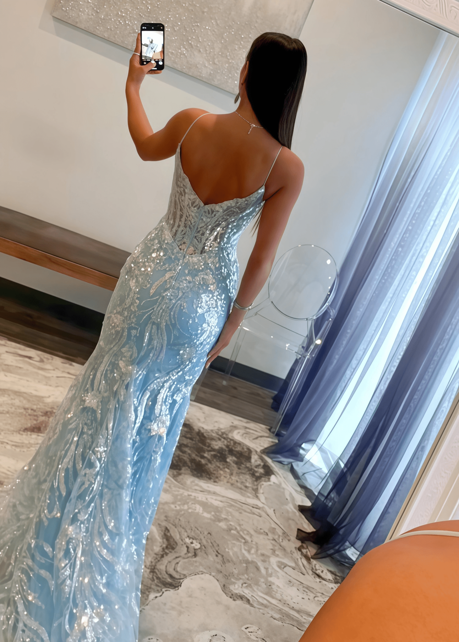 Laurel | Mermaid Light Blue V Neck Corset Sequin Formal Dress - Bady Blue - PromDressClub