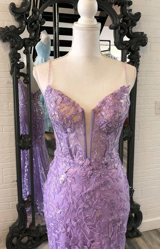 Irene |Lavender Floral Formal Dress Mermaid Long Prom Dress Appliques - Purple - US0 - PromDressClub