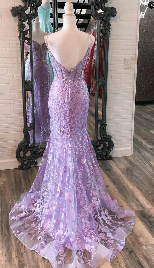 Irene |Lavender Floral Formal Dress Mermaid Long Prom Dress Appliques - Purple - US0 - PromDressClub