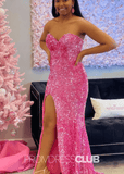 Lee |Hot Pink Prom Dresses Near Me With Sparkle Sequin Mermaid Sweetheart High Slit - Hot Pink - US0 - PromDressClub