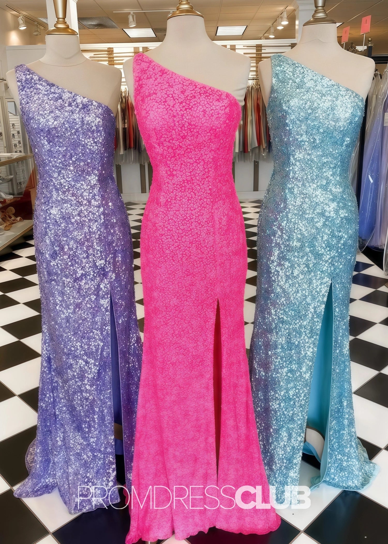 Leila |Long Orange Prom Dresses Near Me With One Shoulder Sequins Mermaid Slit - Lilac - US0 - PromDressClub