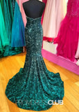 Lesley |Long Green Prom Dresses Near Me With Sequin Strapless V Neck Mermaid - Green - US0 - PromDressClub