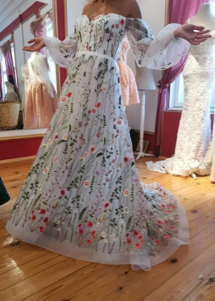 Livia | Discover Timeless Floral Modest Wedding Dresses With Luxe Sleeves Under 1000 - Ivory Floral - PromDressClub