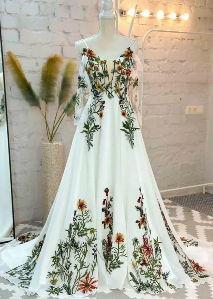 Liz | Discover the Dream Floral Wedding Dress for Your Big Day - Ivory Floral - PromDressClub