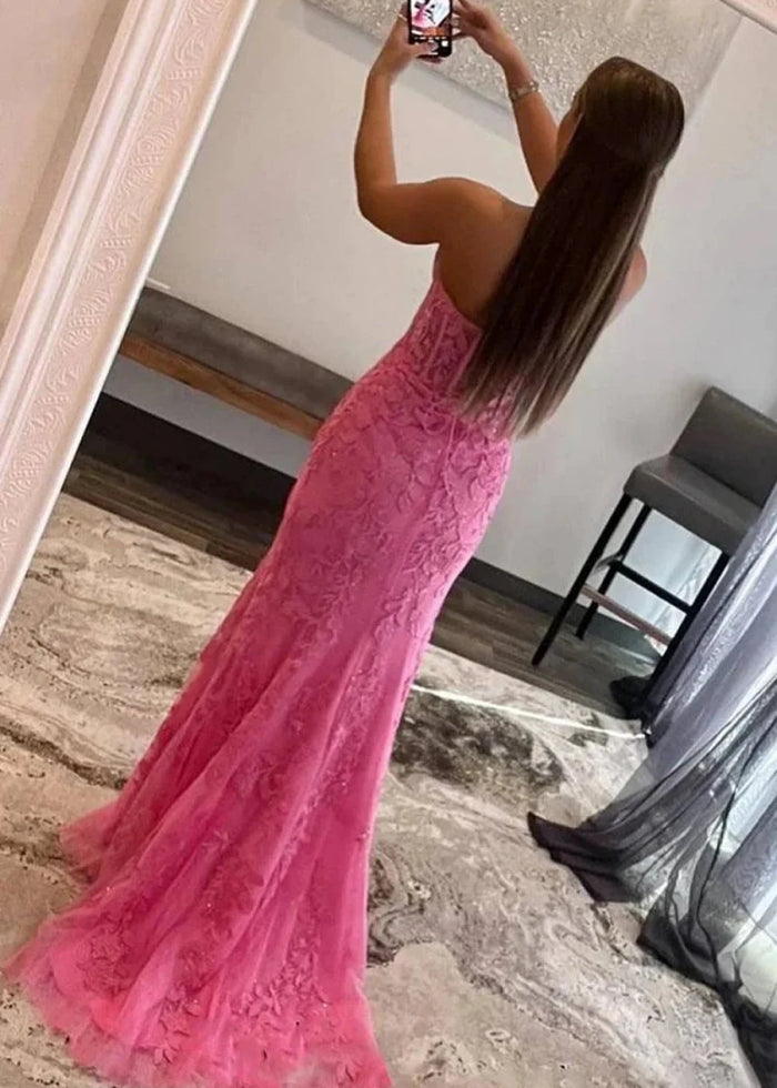 Lorraine Corset Lace Lilac Prom Dress | Mermaid Strapless Sweetheart Neckline Dress with Slit - Lilac - PromDressClub