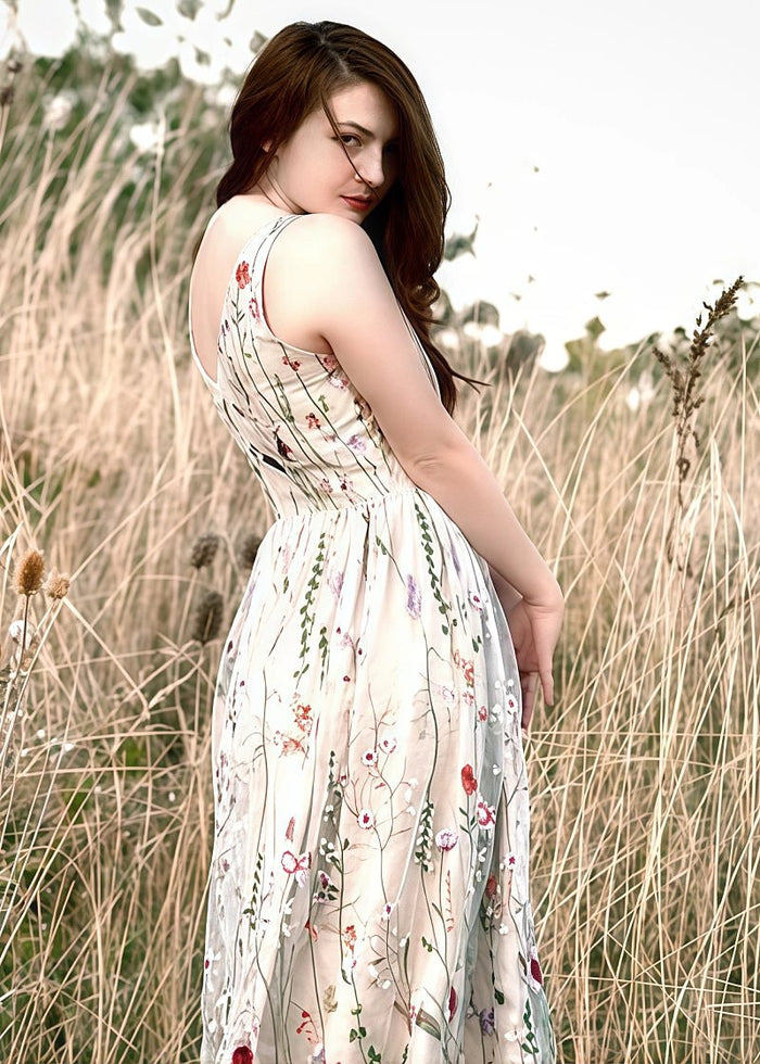 Lorraine | Find Your Dream Floral A - Line Pink Wedding Dress Now - Ivory Floral - PromDressClub