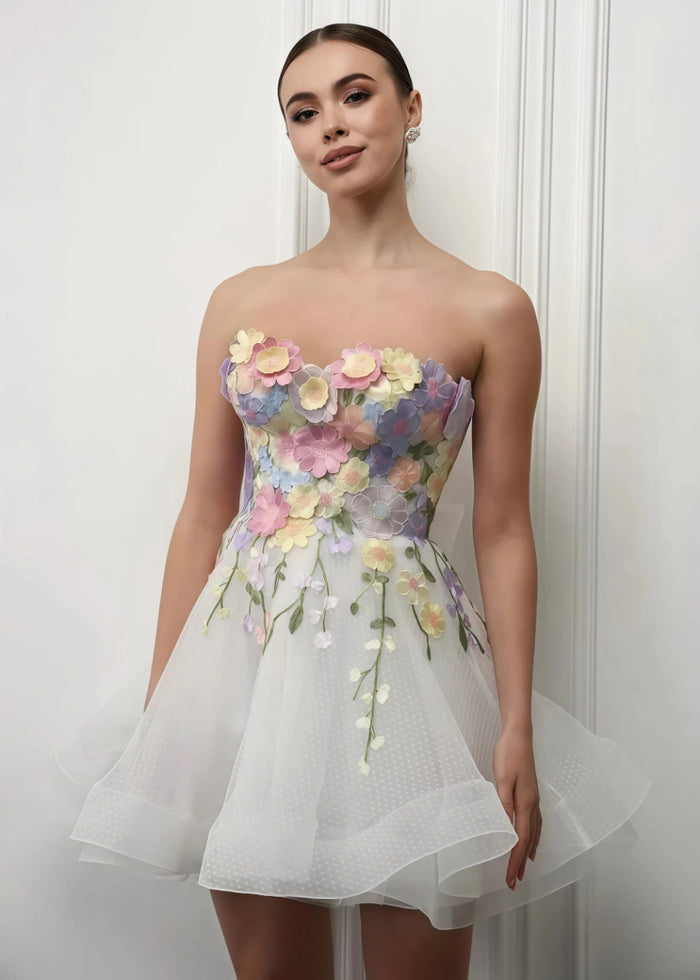 Louise | Say Yes to Freedom! Lightweight Short Wedding Dress - White Floral - PromDressClub