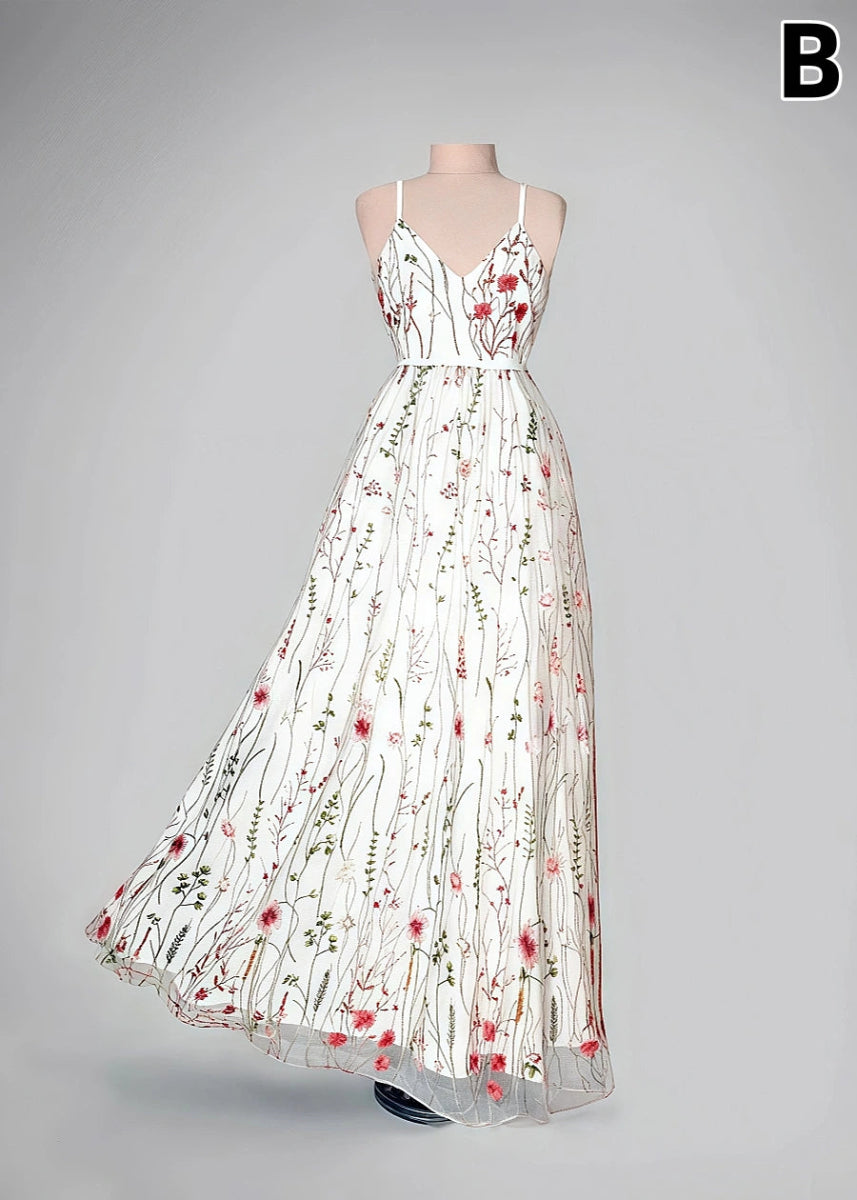 Lucia | Floral Champagne Wedding Dresses – Custom Colors & All - Day Comfort - Ivory Floral - PromDressClub