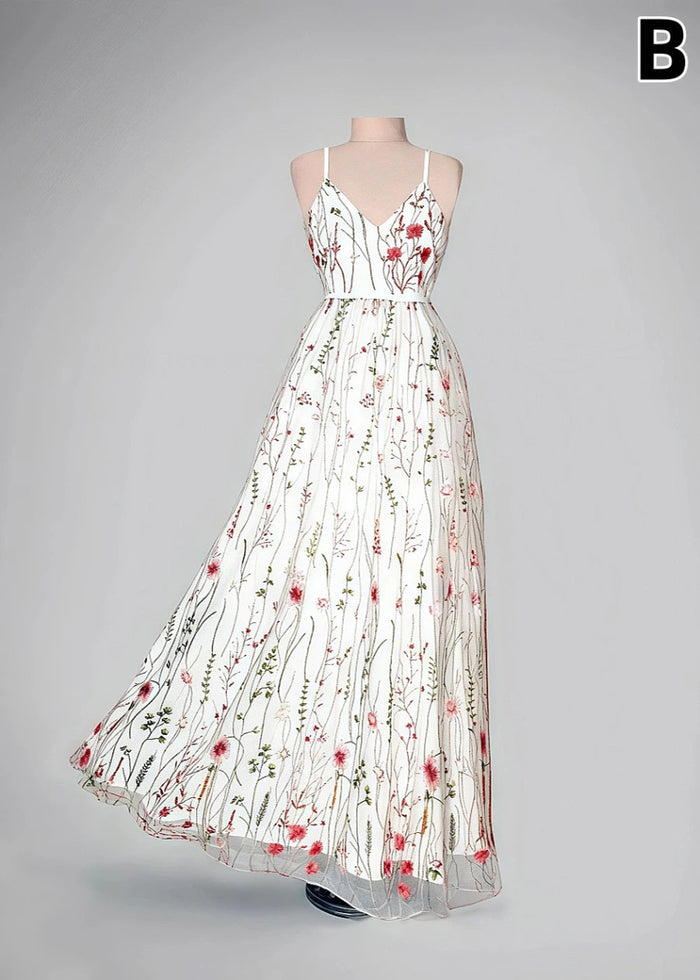 Lucia | Floral Champagne Wedding Dresses – Custom Colors & All - Day Comfort - Ivory Floral - PromDressClub