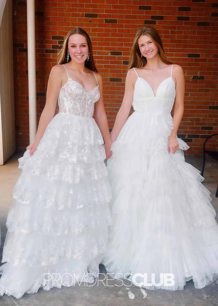 Madeline |Black Long Prom Dresses Near Me With A Line Spaghetti Straps Tiered Lace - Price #price_variant_lowest# - Dark Blue - PromDressClub