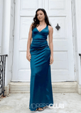 Mag | Mermaid Emerald Green Satin Long Formal Dress Near Me - Ink Blue - PROMDRESS Club