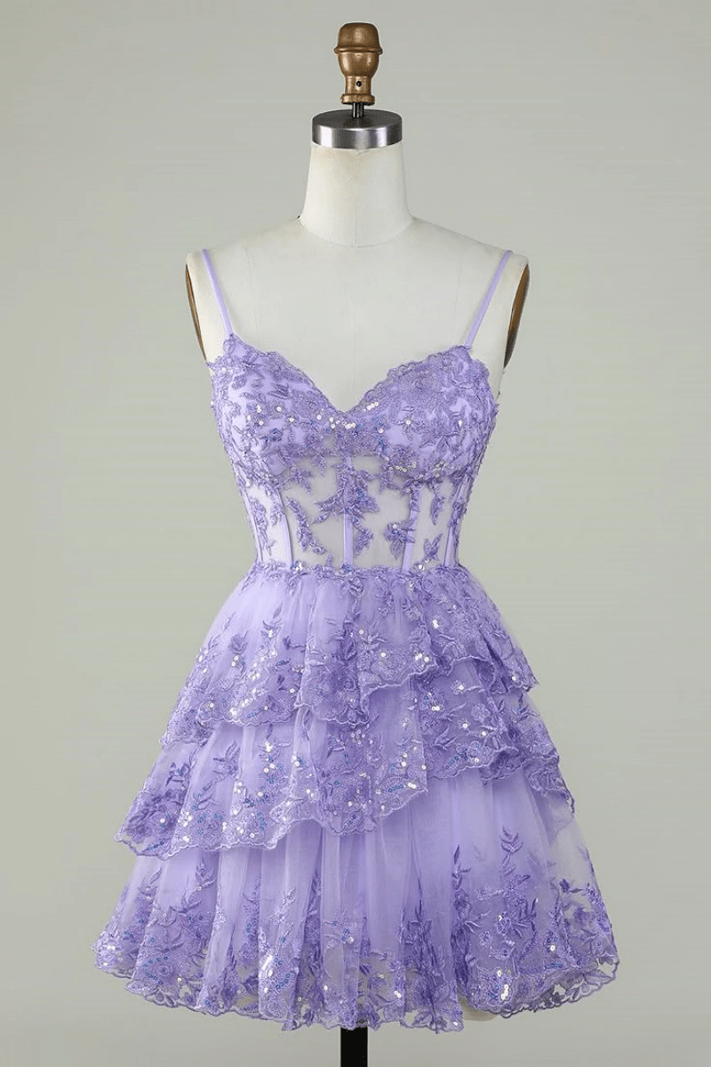 Make an Entrance Lavender Homecoming Dress with Ruffles for a Memorable Night - Lavender - PromDressClub