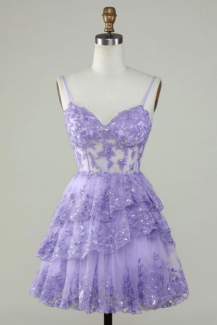 Make an Entrance Lavender Homecoming Dress with Ruffles for a Memorable Night - Lavender - PromDressClub