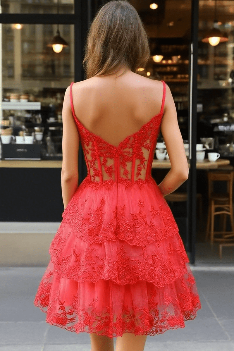 Make an Entrance Lavender Homecoming Dress with Ruffles for a Memorable Night - Red - PromDressClub