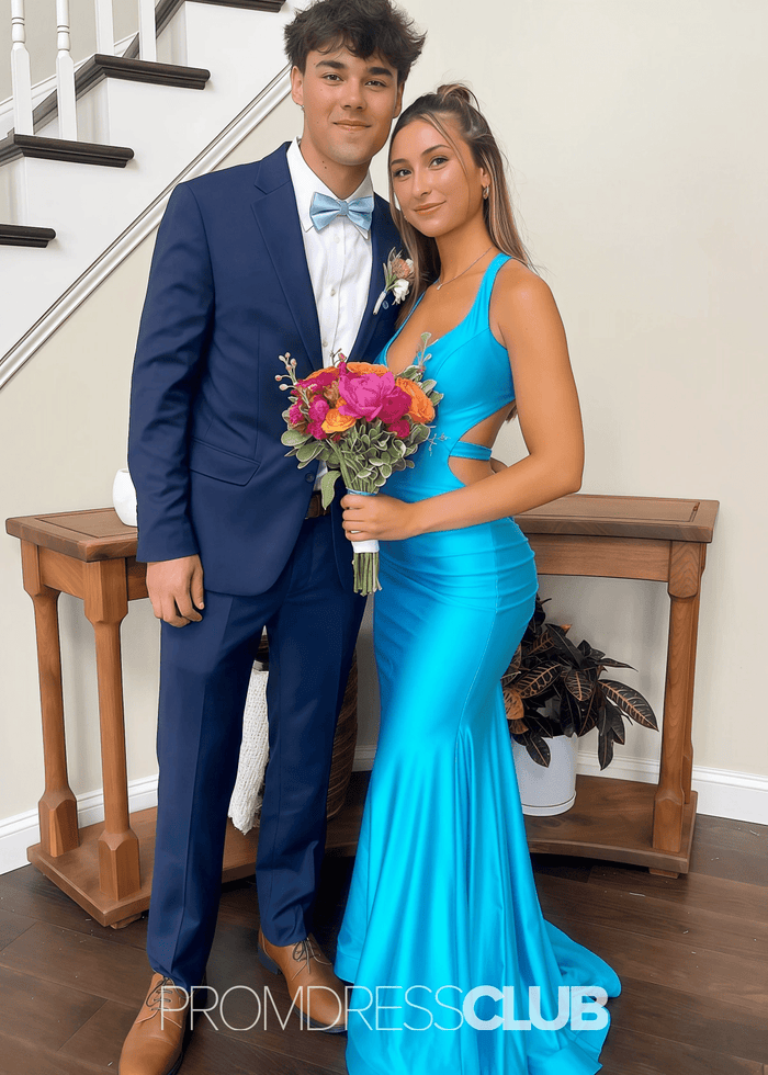 Megan | Mermaid Ruched Aqua Long Prom Dress Near Me - Price #price_variant_lowest# - Aqua - PromDressClub