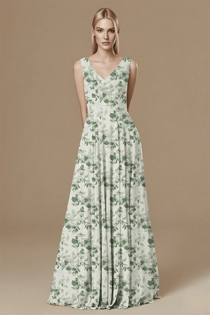 Mesmerizing Green Floral Dress Bridesmaid: Timeless Elegance for Weddings - Sage Floral - PromDressClub