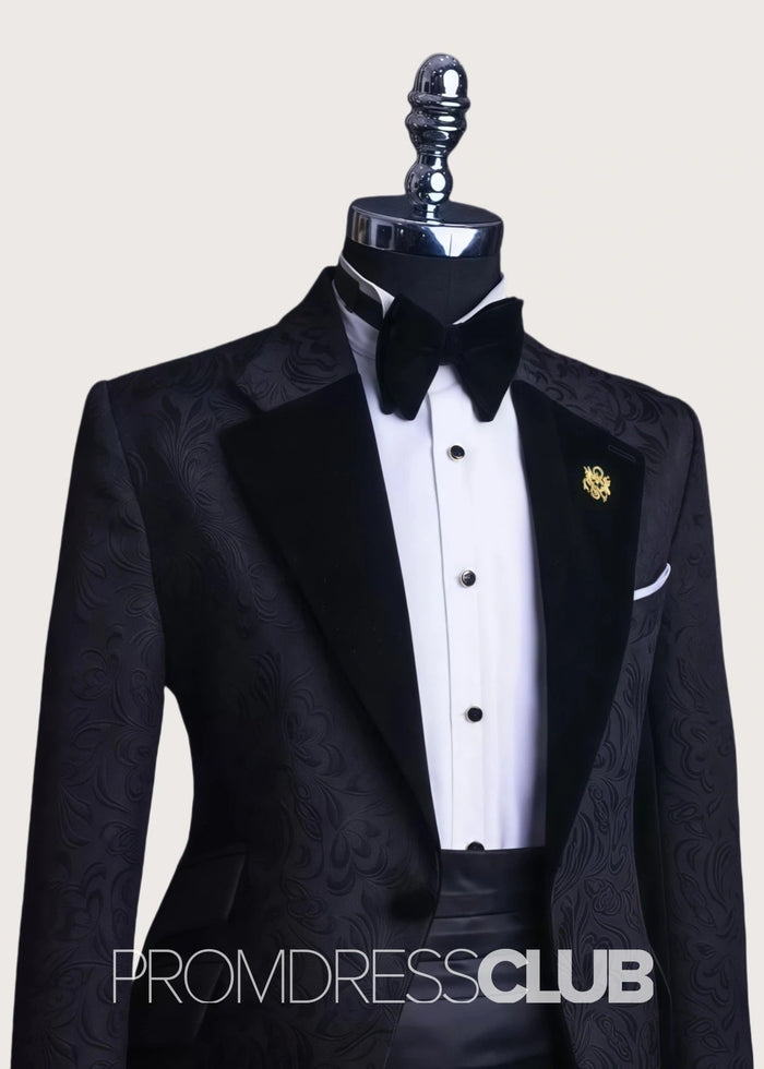Michael |Fashion Black Prom Suits For Men With Ward Jacquard Notched Lapel | Two Pieces Bespoke Men Suits - Price #price_variant_lowest# - 34 - PromDressClub