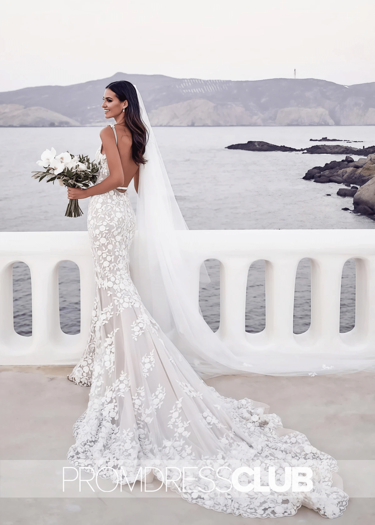 Michaelia |White Long Beach Wedding Dresses Near Me With Straps Mermaid Lace Appliqued Bridal Gowns - White - US0 - PromDressClub