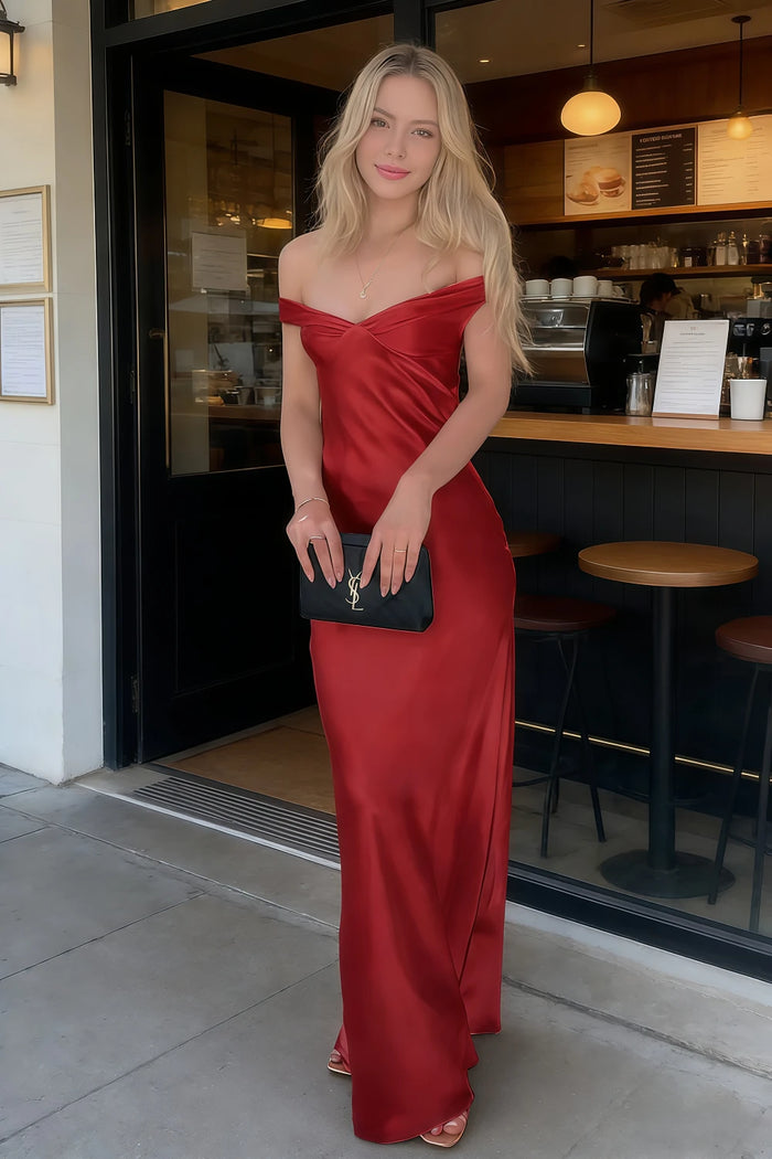 Michelle | Mermaid Aqua Satin Long Formal Dress Stores Near Me - Burgundy - PromDressClub