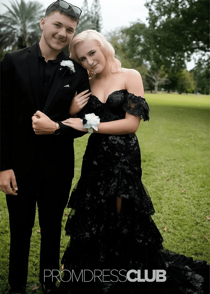 Mildred | A Line Tiered Sequin Red Long Prom Dress Stores Near Me - Price #price_variant_lowest# - Black - PromDressClub