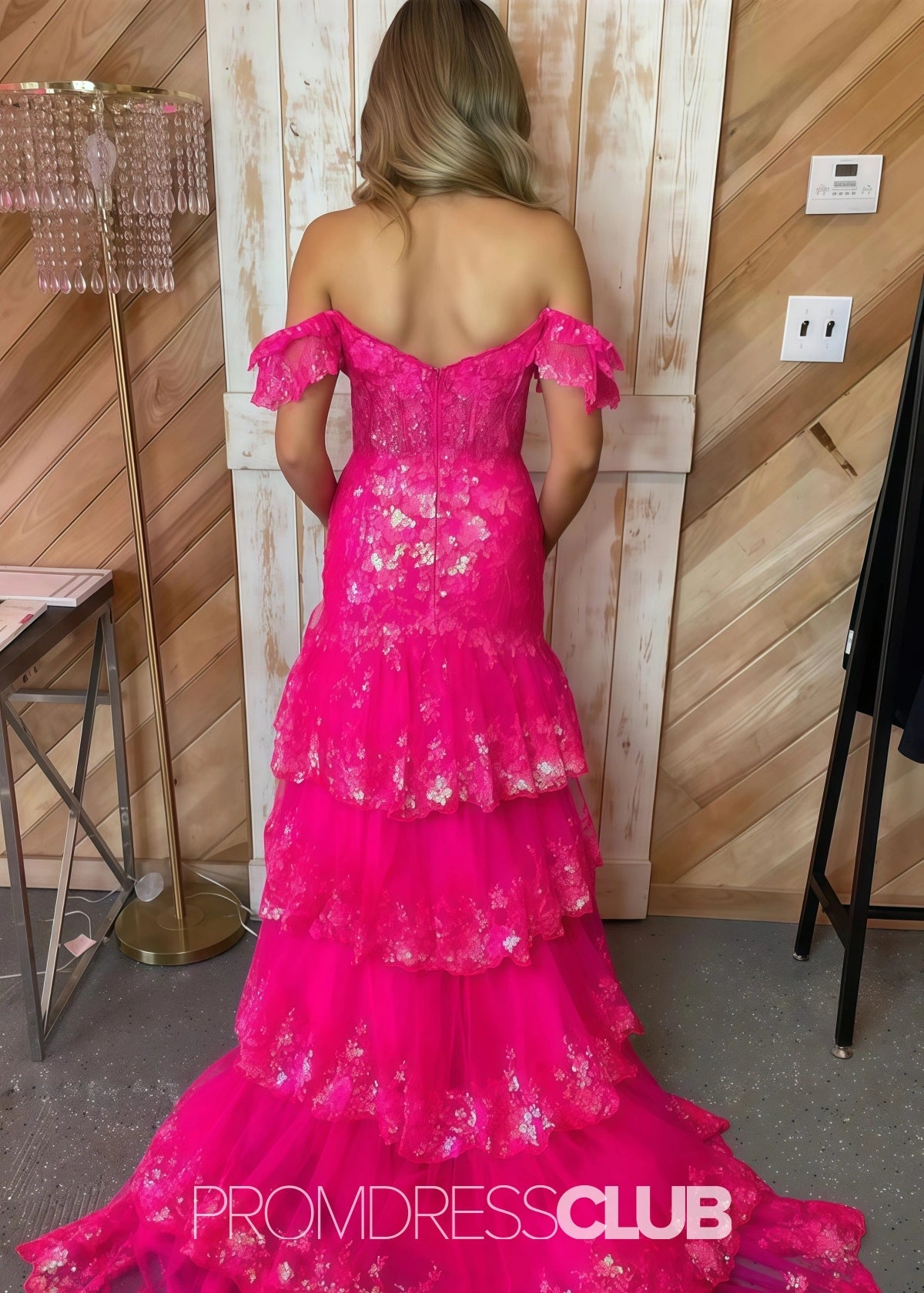 Mildred | A Line Tiered Sequin Red Long Prom Dress Stores Near Me - Hot Pink - PROMDRESS Club