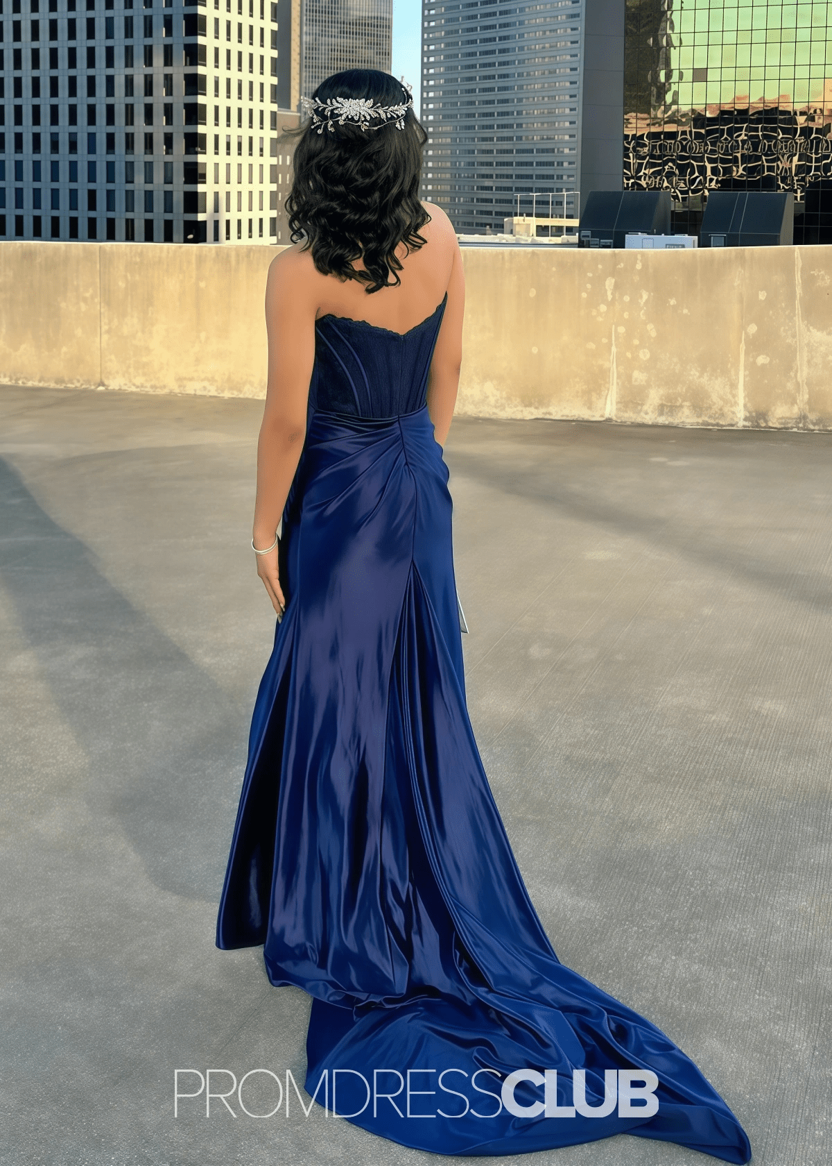 Miranda | A Line Lace Appliques Hot Pink Maxi Prom Dress Stores Near Me - Navy Blue - PROMDRESS Club