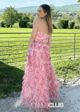 Modesty | A Line Pink Floral Print Ruffled Long Formal Dress Stores Near Me - Pink Floral - PROMDRESS Club