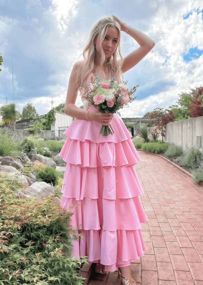 Moira | A Line Light Pink Satin Midi Prom Dress Stores Near Me - Price #price_variant_lowest# - Light Pink - PromDressClub