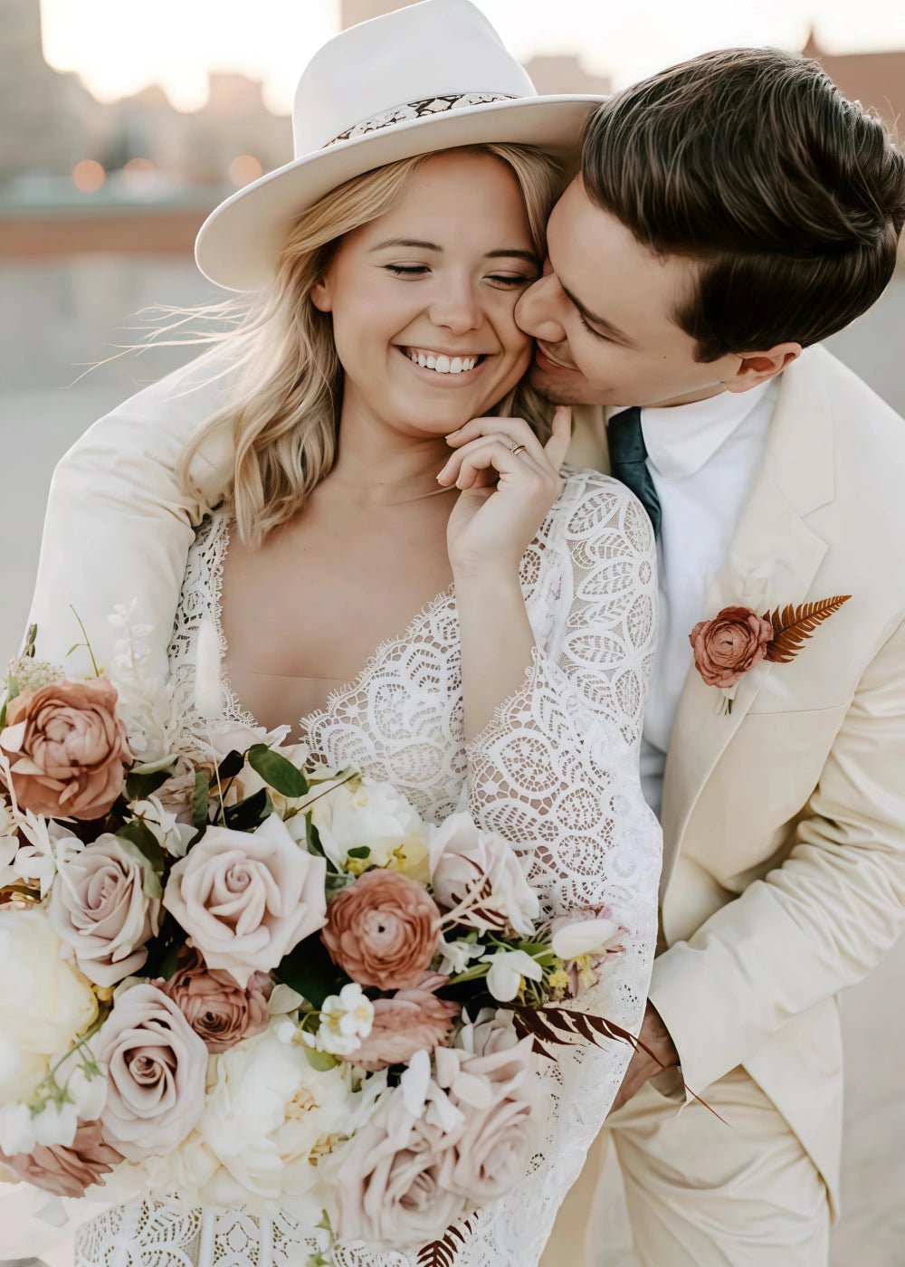 Muriel | Bohemian Long Sleeve Lace Wedding Dress - Perfect for Outdoor Weddings - White - PromDressClub