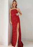 Natalie | Sparkly Mermaid Strapless Red Sequin Long Prom Dress - Red - PROMDRESS Club