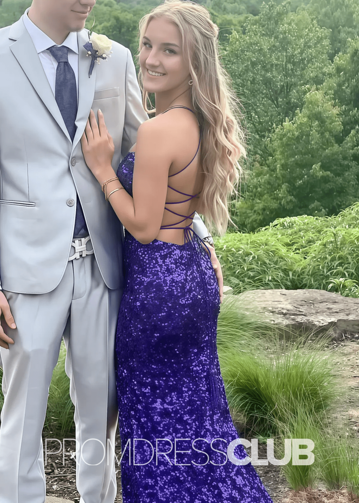 Nelly |Long Royal Blue Prom Dresses Near Me With Mermaid Strapless Sequins High Slit - Royal Blue - US0 - PromDressClub