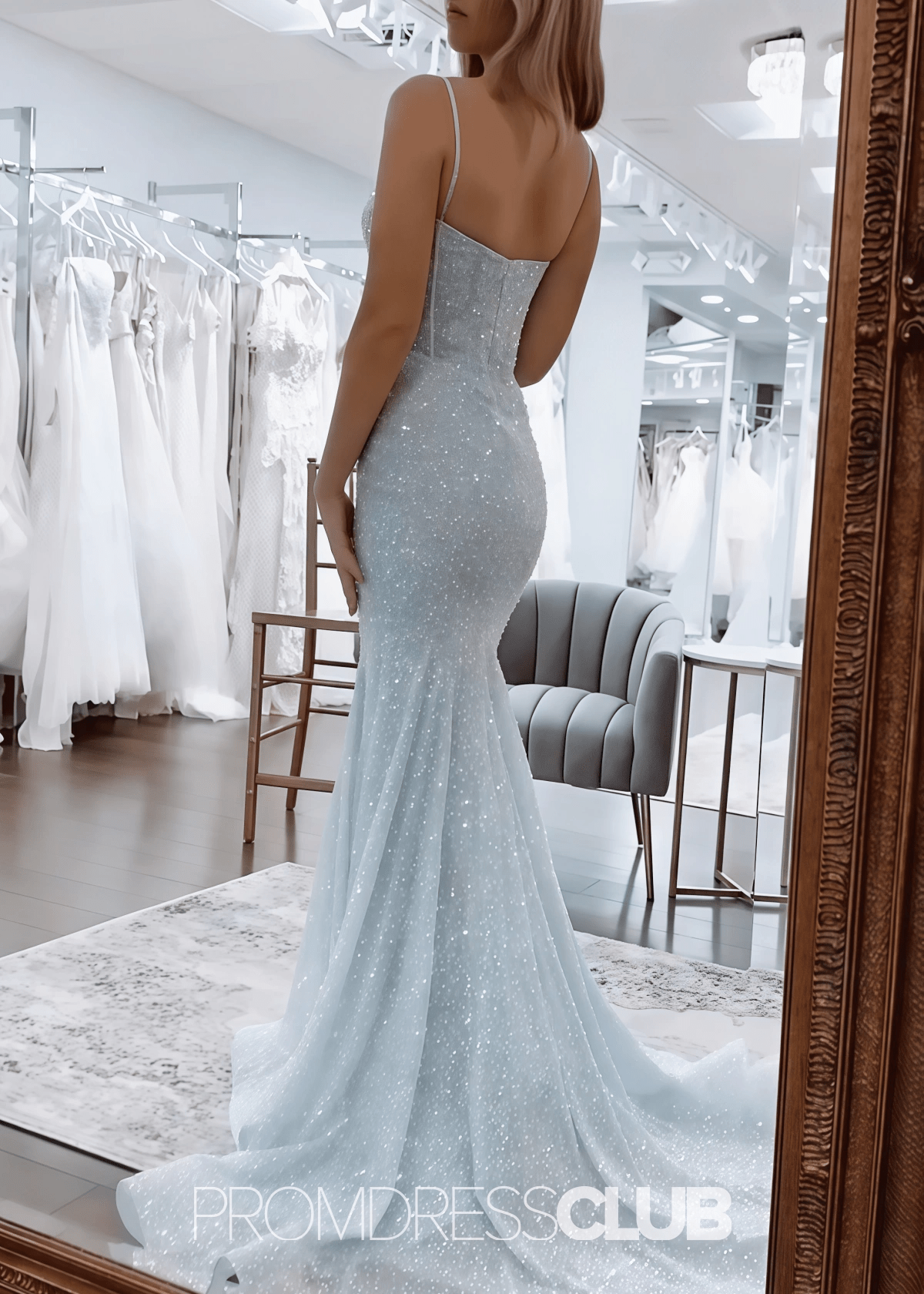 Novia | Sparkly Mermaid Light Blue Long Prom Dress - Price #price_variant_lowest# - Light Blue - PromDressClub