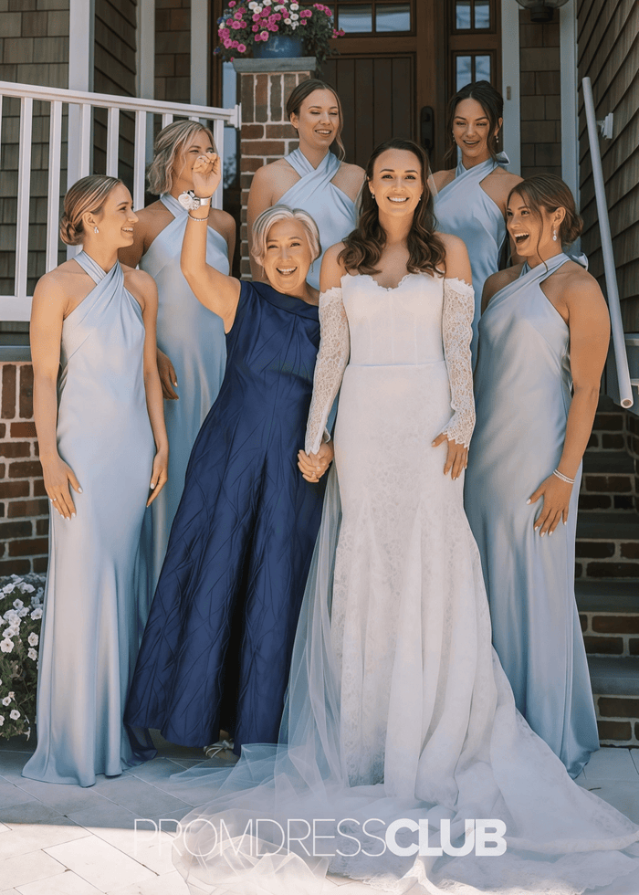 Octavia | Mermaid elegant bow Black Long Bridesmaid Dress - Price #price_variant_lowest# - Light Blue - PromDressClub