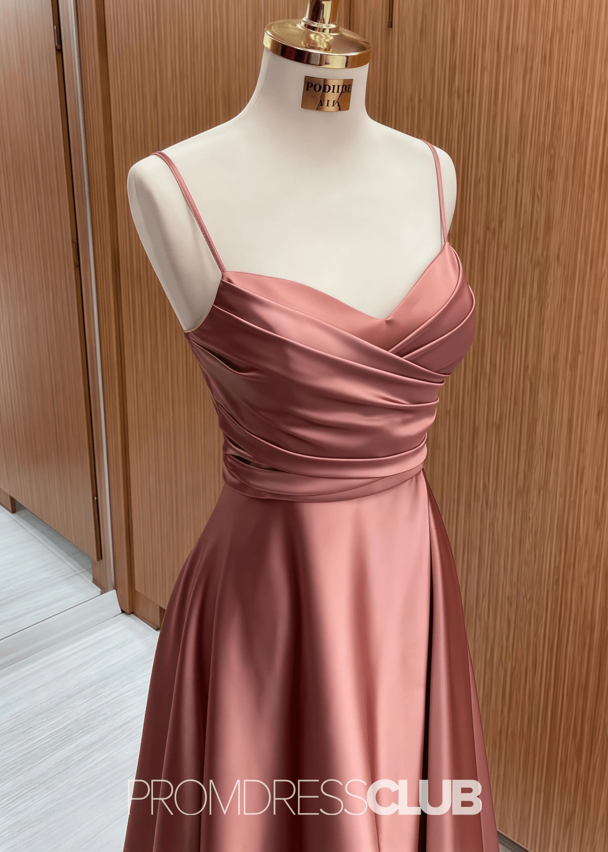 Odelia | A Line Chocolate Satin Long Bridesmaid Dress - Chocolate - PROMDRESS Club