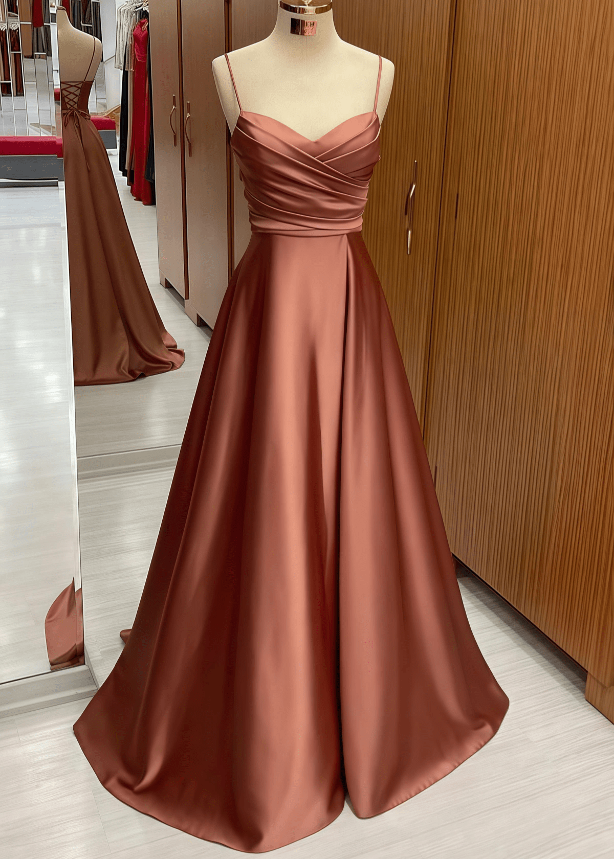 Odelia | A Line Chocolate Satin Long Bridesmaid Dress - Chocolate - PROMDRESS Club