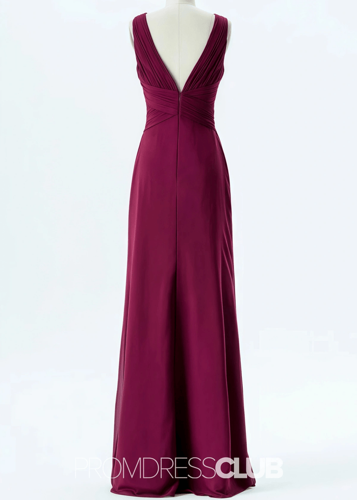 Olga | A Line Burgundy Chiffon Long Bridesmaid Dress - Price #price_variant_lowest# - Burgundy - PromDressClub
