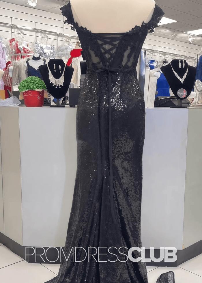 Ophelia |Black Long Prom Dresses Near Me With Mermaid Off The Shoulder Sequins - Price #price_variant_lowest# - Black - PromDressClub