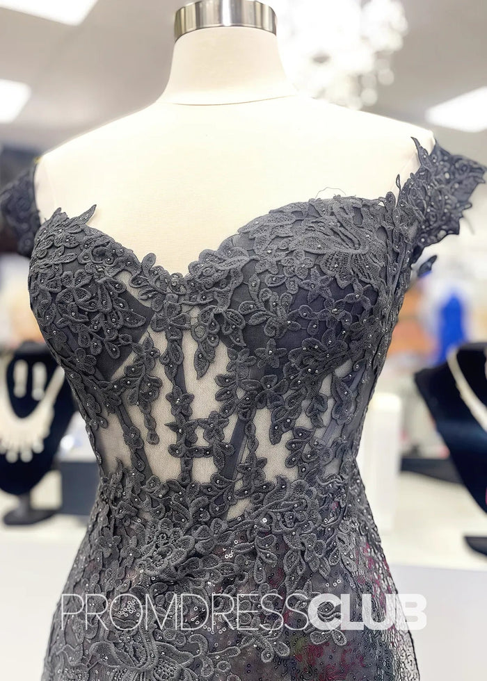 Ophelia |Black Long Prom Dresses Near Me With Mermaid Off The Shoulder Sequins - Price #price_variant_lowest# - Black - PromDressClub