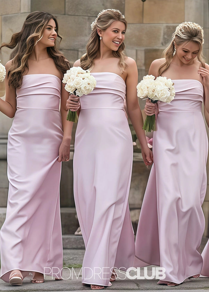 Page | Mermaid Strapless Light Pink Satin Long Bridesmaid Dress - Price #price_variant_lowest# - Light Pink - PromDressClub