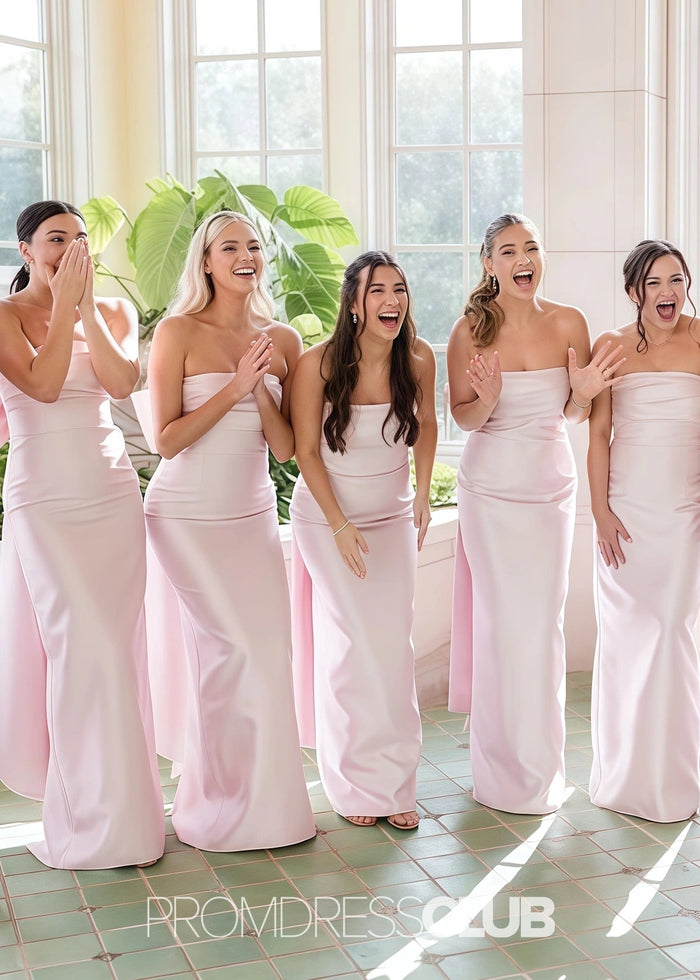Page | Mermaid Strapless Light Pink Satin Long Bridesmaid Dress - Price #price_variant_lowest# - Light Pink - PromDressClub