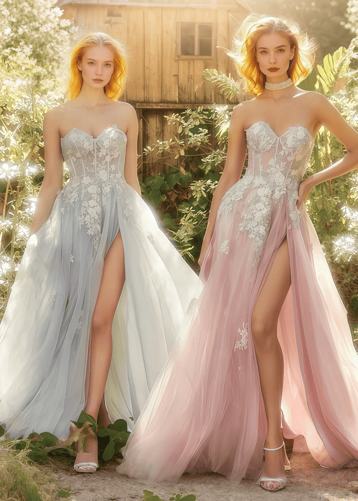 Penelope | Gorgeous Dusty Blue A Line Corset Strapless Prom Dress with Slit - Dusty Rose - PromDressClub