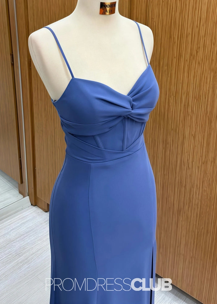 Phoebe | Mermaid Twist - Front Navy Blue Chiffon Long Bridesmaid Dress - Price #price_variant_lowest# - Navy Blue - PromDressClub