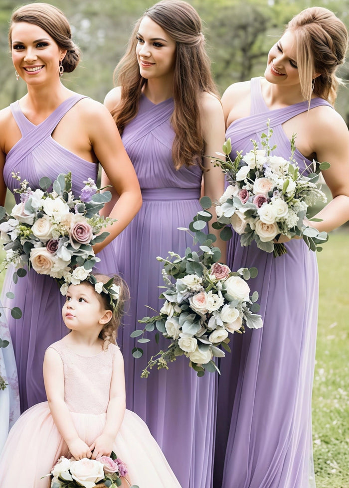 Phoenix | A Line Cross - Front Lavender Chiffon Long Bridesmaid Dress - Price #price_variant_lowest# - Lavender - PromDressClub