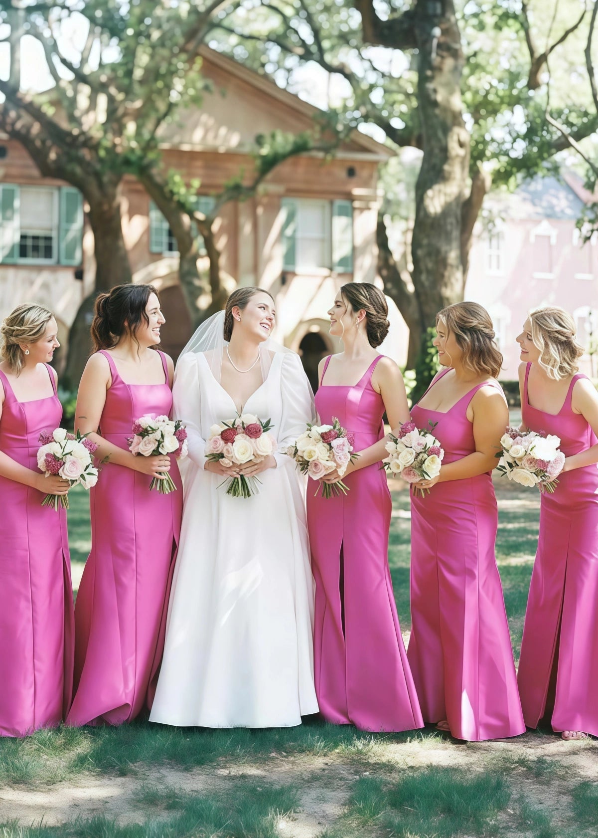 Poppy | Sheath Column Bow Hot Pink Satin Long Bridesmaid Dress - Hot Pink - PROMDRESS Club