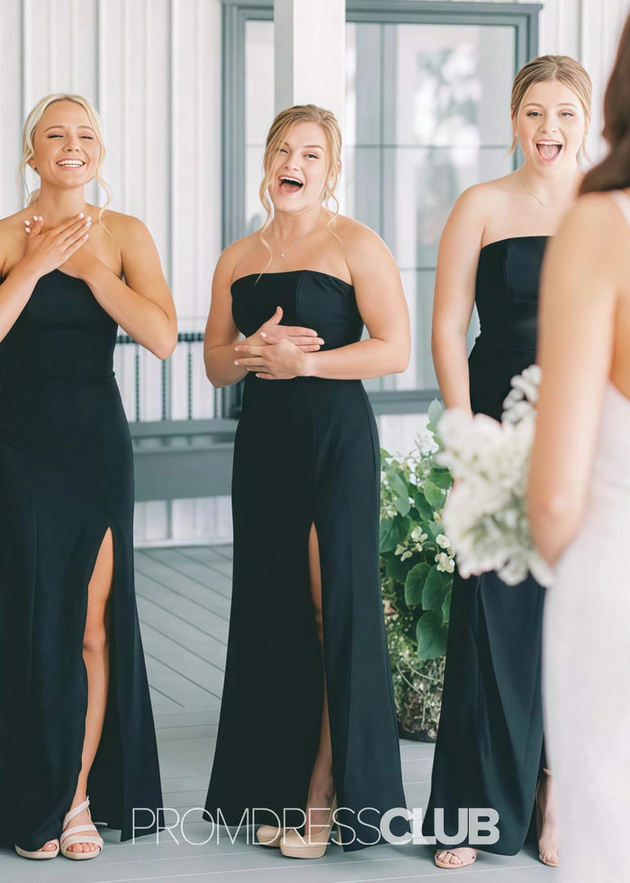 Rachel | Mermaid Strapless Black Satin Maxi Bridesmaid Dress - Price #price_variant_lowest# - Black - PromDressClub