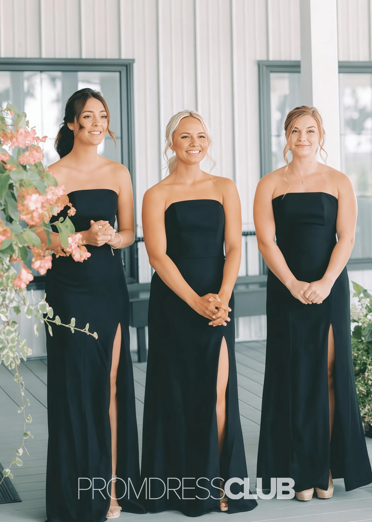 Rachel | Mermaid Strapless Black Satin Maxi Bridesmaid Dress - Black - PROMDRESS Club