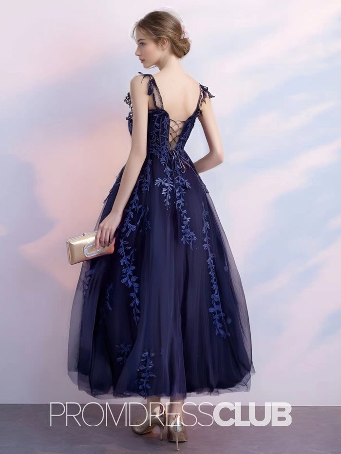 Sara |Navy Blue Long Prom Dresses With A - line Sweetheart Lace Tulle Slit - Price #price_variant_lowest# - Navy Blue - PromDressClub